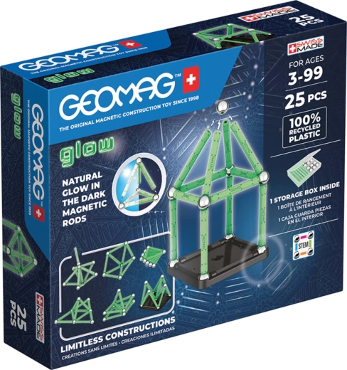 Geomag Glow luminous magnetic construction set made from recycled plastic, 25 pieces