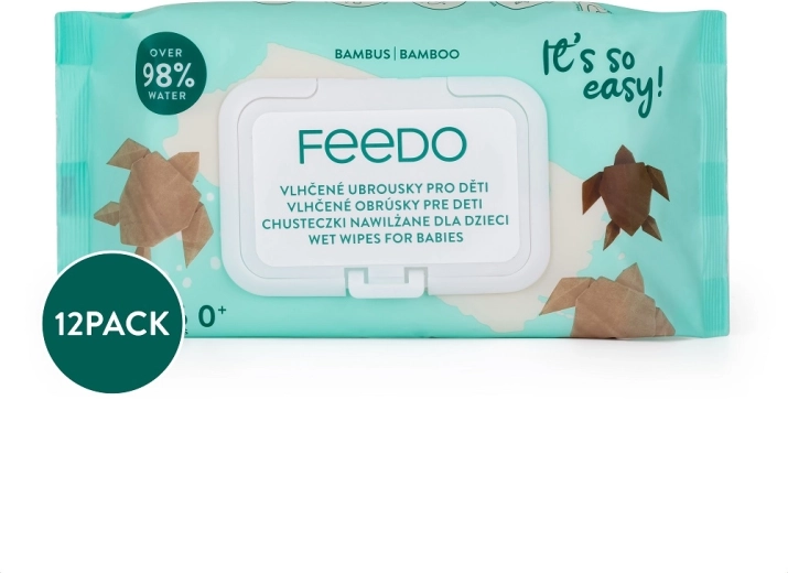 Feedo bambusa mitrās salvetes, bioloģiski noārdāmas 56 gab. (12× iepakojumi)