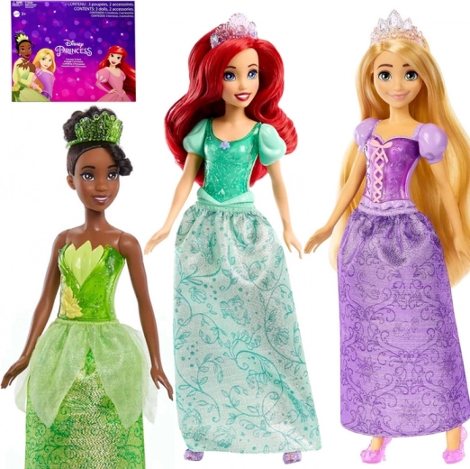 Mattel Disney princeses komplekts ar 3 lellēm: Ariela, Tiana, Rapunzele