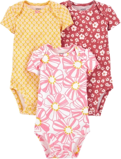 Carter's girls' short-sleeve bodysuits pink/yellow, 3 pcs – NB / size 56