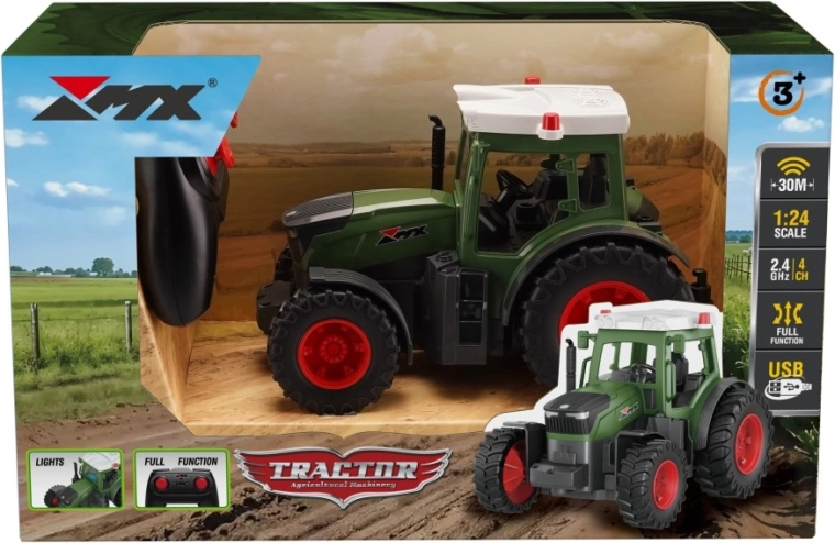 RC lauksaimniecības traktors 2,4 GHz 1:24 ar LED efektiem