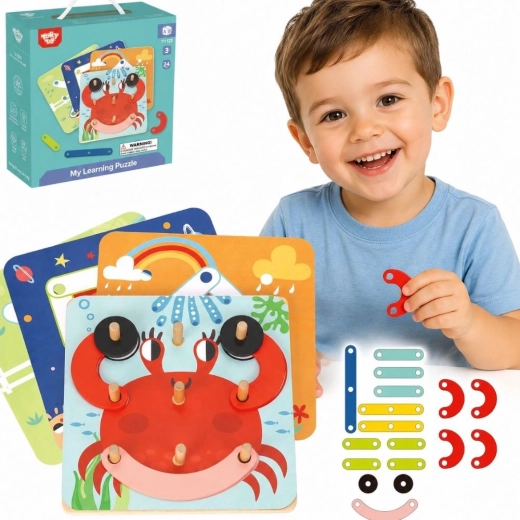 Wooden mosaic and lacing puzzle 30 pieces Tooky Toy