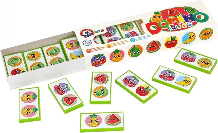 Domino Augļi kastītē – izglītojoša spēle bērniem no 3 gadu vecuma