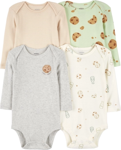 Carter's bērnu bodiji ar garām piedurknēm Milk & Cookies, 4 gab., izm. 56