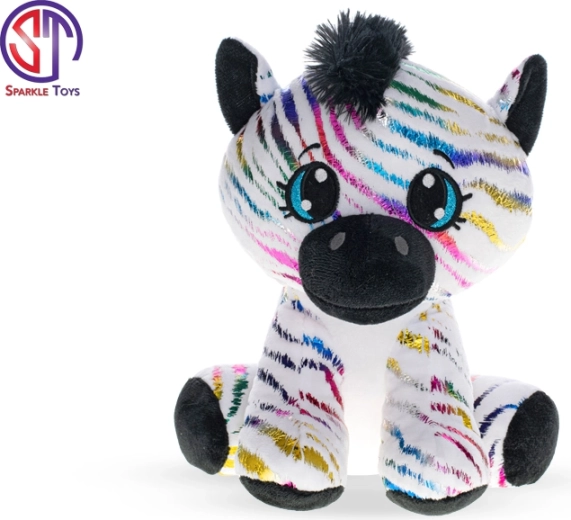 Plīša zebra ar varavīksnes mirdzošām svītrām 24 cm – sēdoša