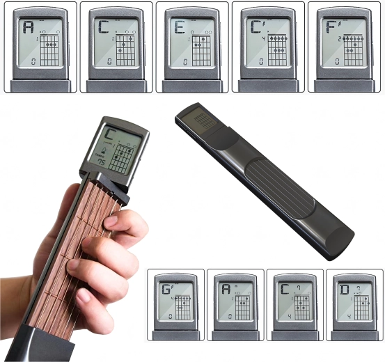 LCD displejs ar akordiem un treniņu režīmiem