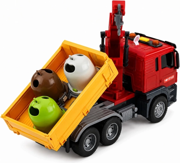 Tipping bed and 3 bins for waste sorting