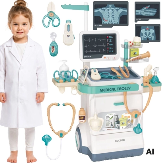 WOOPIE bērnu ārsta ratiņi ar EKG, gaismu un skaņu, 26 detaļas
