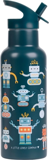 A Little Lovely Company stainless steel drinking bottle with straw, robots, 500 ml