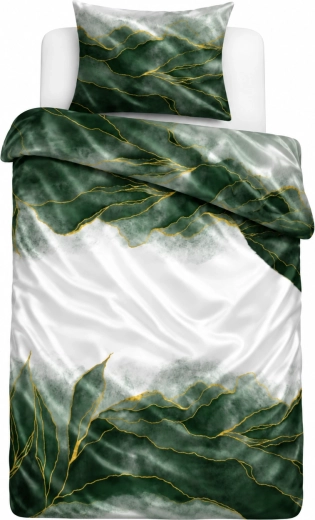 Cotton Satin Bedding Set NOBILE Green Marble 140 × 200 cm