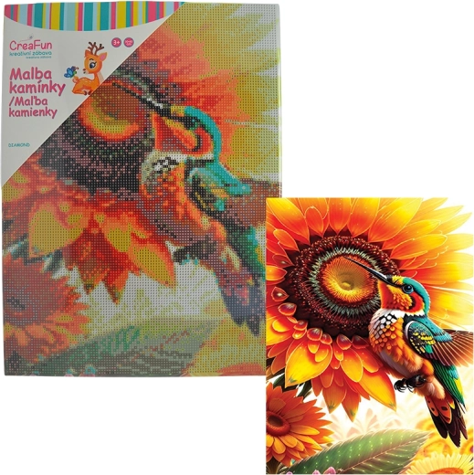Dimanta gleznošana – ziediņš un kolibri 30 × 40 cm