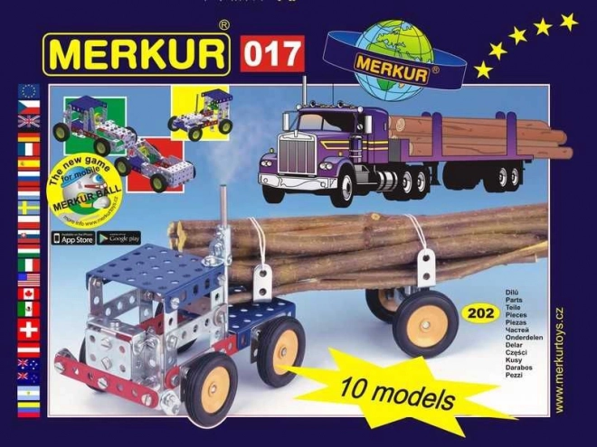 Merkur būvkomplekts kravas auto – metāla konstrukciju komplekts 202 detaļas, 10 modeļi