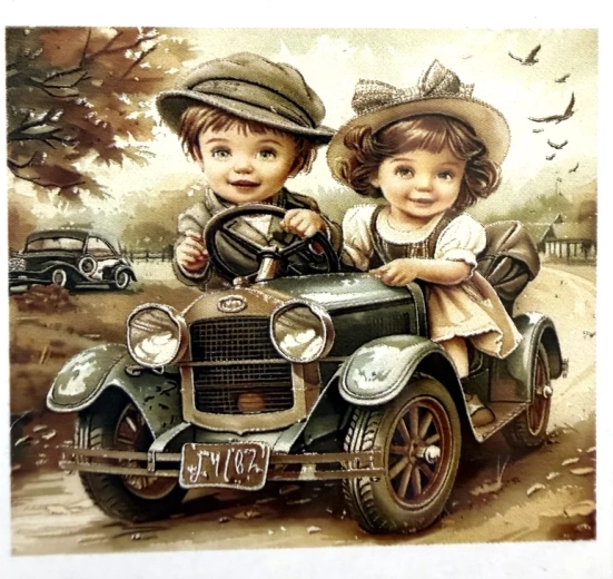 Norimpex dimanta gleznošana bērni senlaicīgā automašīnā 30 × 40 cm