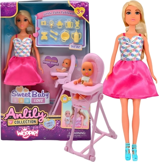 Woopie Royal doll Lily with baby and high chair – accessory set