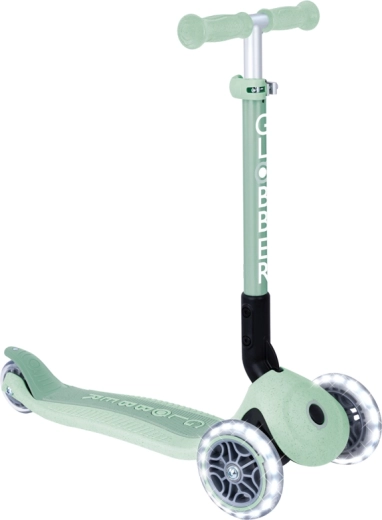 Globber Junior foldable three-wheel scooter with light-up wheels, EcoLogic, pistachio