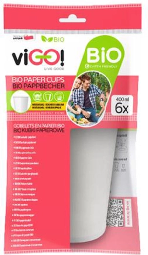 Bio papīra glāzes VIGO 400 ml, 6 gab.