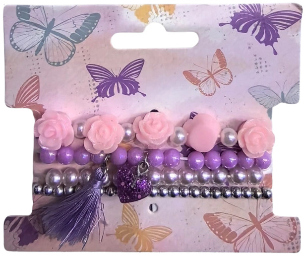 Pink set of beaded flower bracelets, 4 pcs