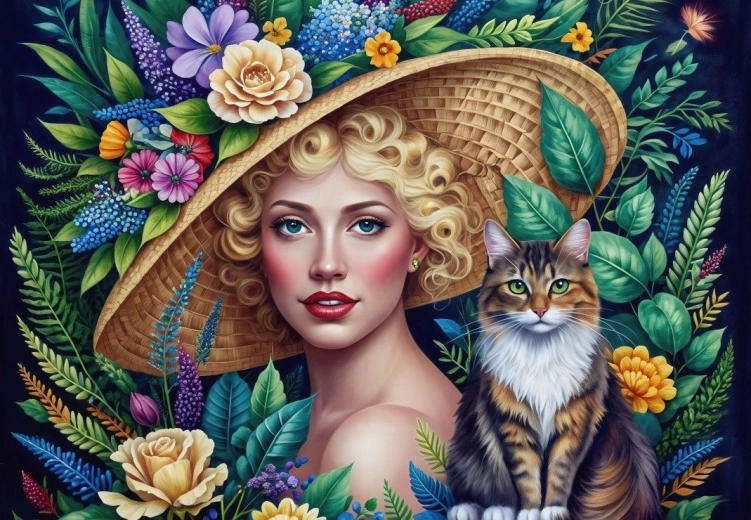 Puzzle BLUEBIRD Lady and Cat 1000 pieces