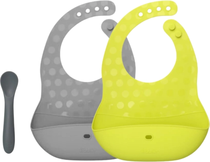 Bblüv Pöket silikona priekšautiņu un karotītes komplekts lime/grey