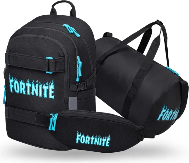 Baagl komplekts Fortnite Blue – skolas mugursoma Skate, sporta soma Hoop un jostas soma Snap