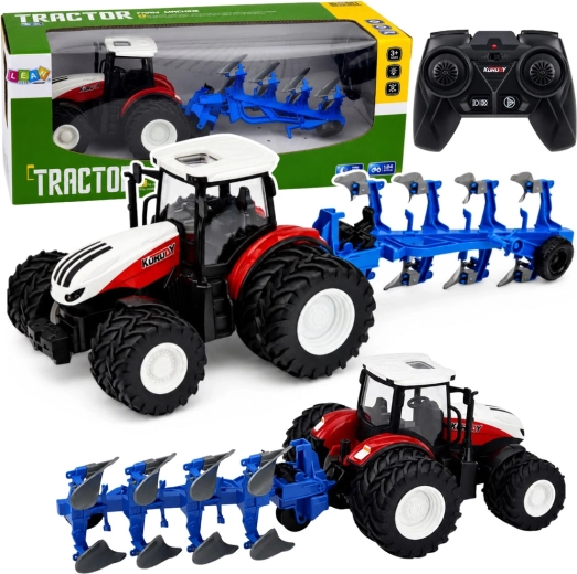 RC lauksaimniecības traktors ar daudzrindu arklu 1:24 (2,4 GHz) sarkans
