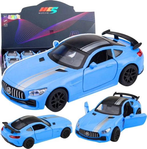 Metāla sporta auto 1:32 ar atveramām durvīm, gaismām un skaņām – zils