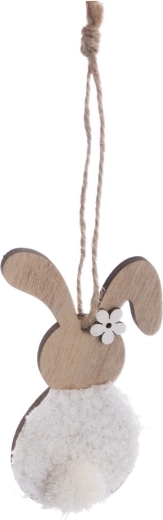 Dekorācija – zaķis no koka un plīša, brūni balts, 11 cm