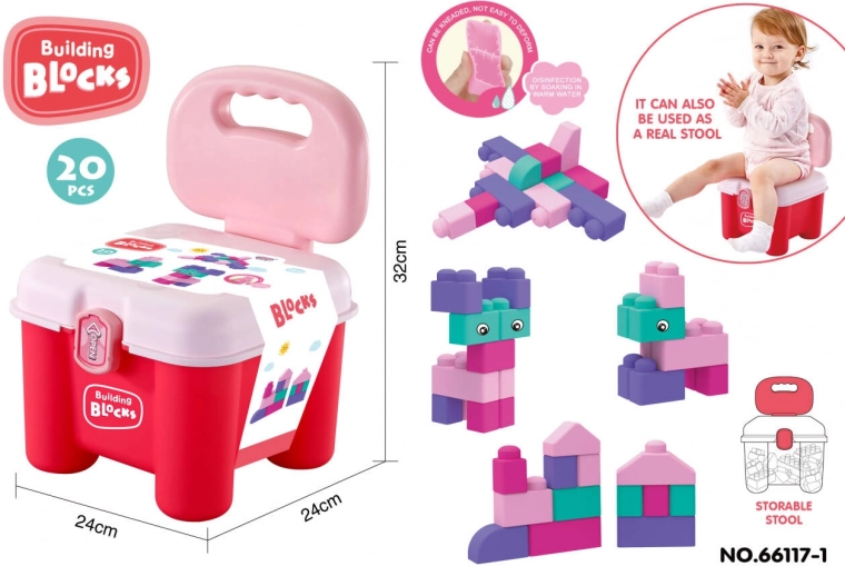Set of soft building blocks with storage sketch seat – pink