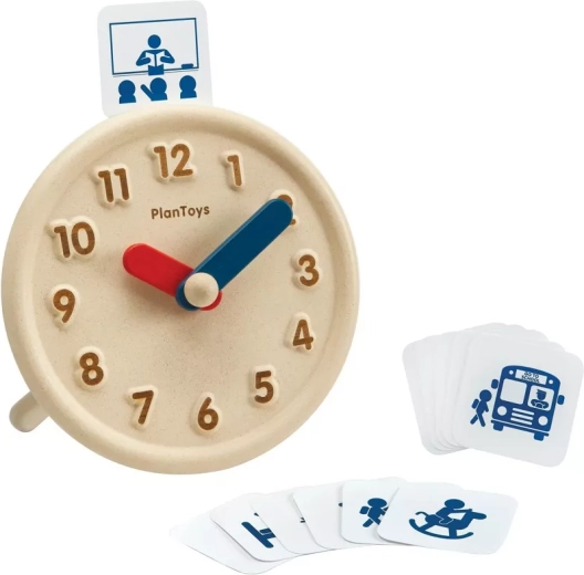 PlanToys koka mācību pulkstenis ar aktivitāšu kartēm