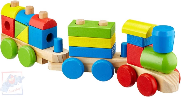 WOODY Wooden Threading Train with Shapes - 18 pcs