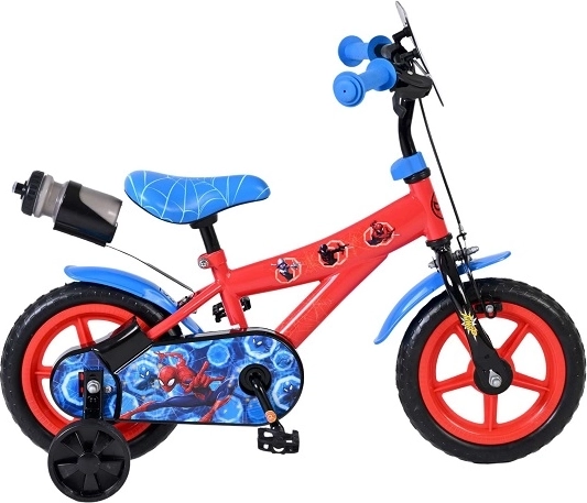 Bērnu velosipēds Spider-Man 12″ ar palīgriteņiem un bidonu