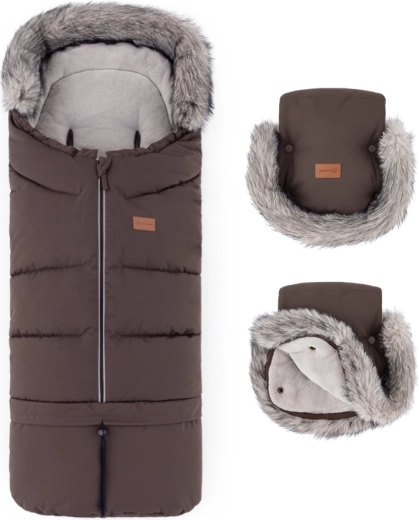 PETITE&MARS komplekts ziemas komplekts: ziemas guļammaiss Arctic 4v1 + ratiņu cimdi Furry rich brown