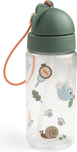 Done by Deer bērnu pudele ar salmiņu Tiny trails, zaļa 350 ml
