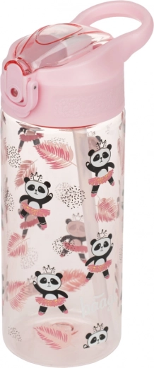 Rozā bērnu dzeramā pudele ar salmiņu Panda 500 ml