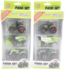 Farm service – lauksaimniecības tehnikas komplekts 1:64: traktors, kombains un traktors ar frontālo iekrāvēju