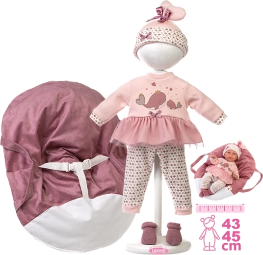 Llorens apģērba komplekts lellelei New Born 40–42 cm ar pārnēsājamo kulbiņu