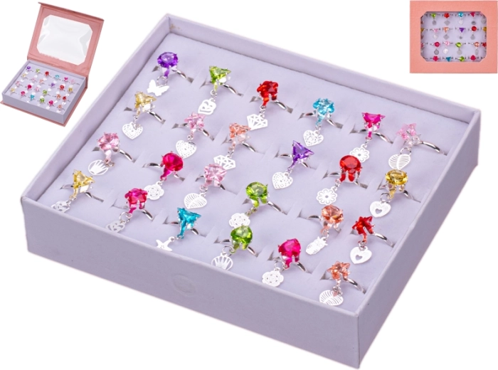 Set of Children's Rings with Charms and Gems, 24 pcs