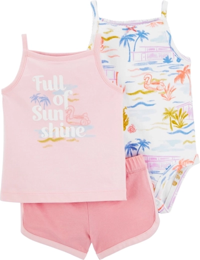 CARTER'S 3-piece set: tank-top bodysuit, top and shorts for girls - 1 piece – 3m