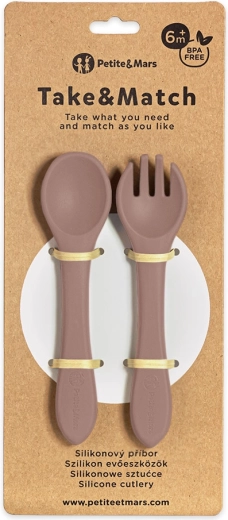 Petite&Mars silicone cutlery Take&Match Bitter Cocoa 6m+