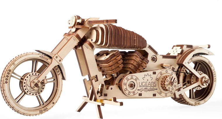 Koka 3D mīkla motocikls UGEARS – mehānisks modelis bez līmēšanas