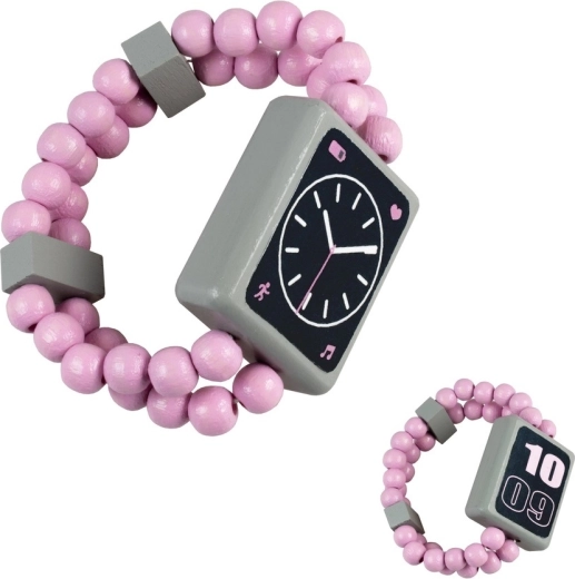 Detoa pink wooden reversible wristwatch