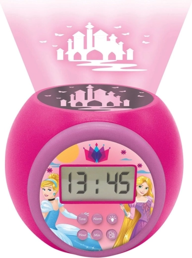 Rozā bērnu modinātājs ar projektoru DISNEY PRINCEZNY un nakts gaismu