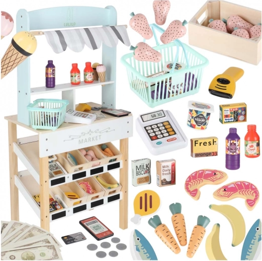 Wooden market LULILO Melo with stand and cash register for children