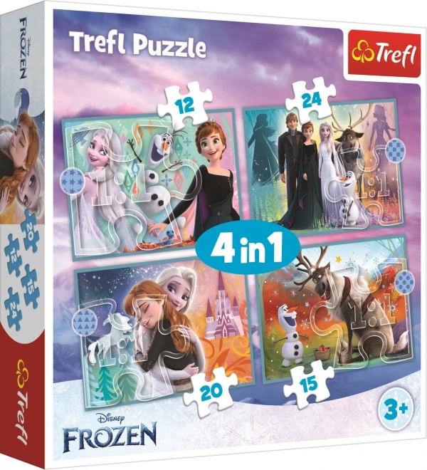 Frozen puzle 4 vienā (12, 15, 20, 24 gabaliņi) - Brīnišķīga pasaule