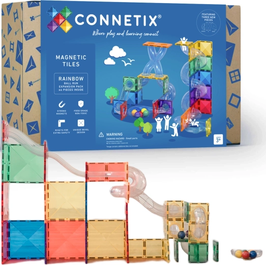 Connetix Ball Run paplašināšanas komplekts – magnētiskās būvkonstrukcijas, 66 detaļas