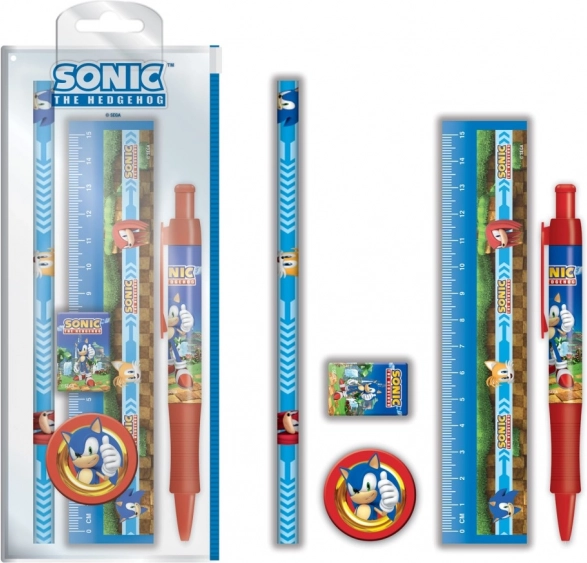School set SONIC – ruler, pen, eraser, pencil and sharpener