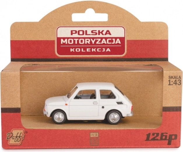 Metāla automašīnas modelis Fiat 126p PRL baltā krāsā, 1:43