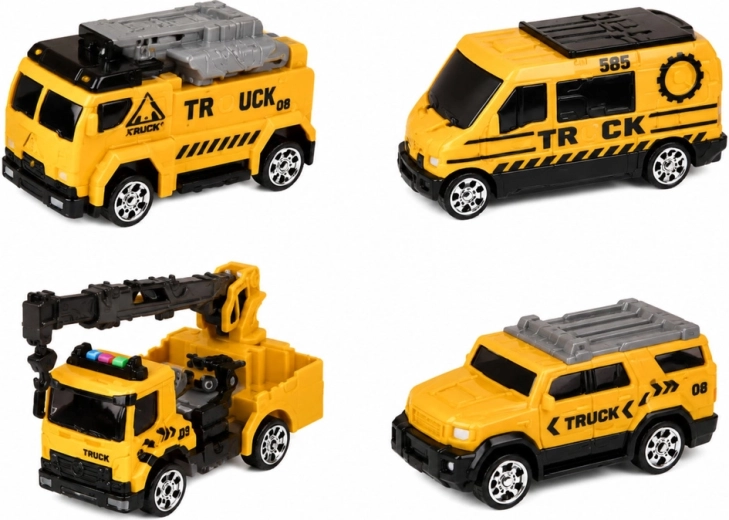4 mini būvniecības transportlīdzekļi iepakojumā