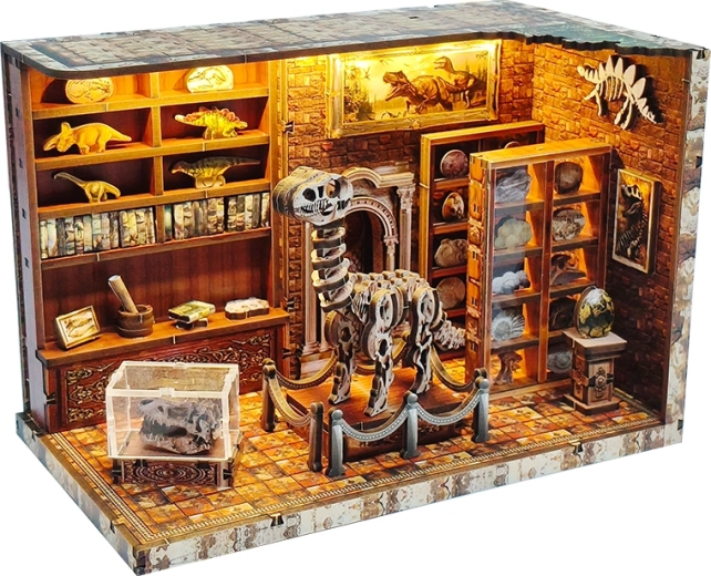 Dinozauru pētniecības institūta namiņa miniatūra – DIY komplekts ar LED apgaismojumu