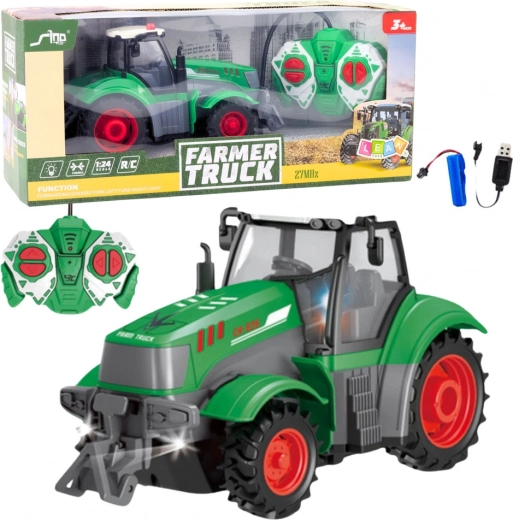 Zaļš tālvadības traktors 1:24